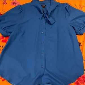 Ann Taylor Royal Blue Blouse with Bow Accent
